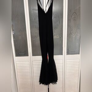 Dolls Kill Black Lace Flare Jumpsuit pentagram widow jumpsuit small